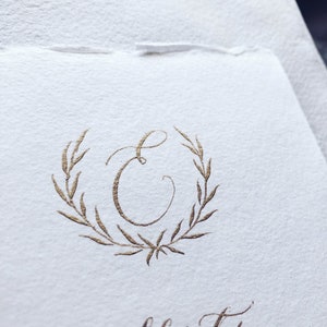 Monogram menu / handmade paper menu / handwritten calligraphy menu with gold ink / wedding menu image 2