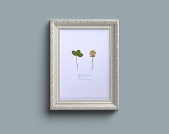 White clover pressed flower wall art - unframed A4