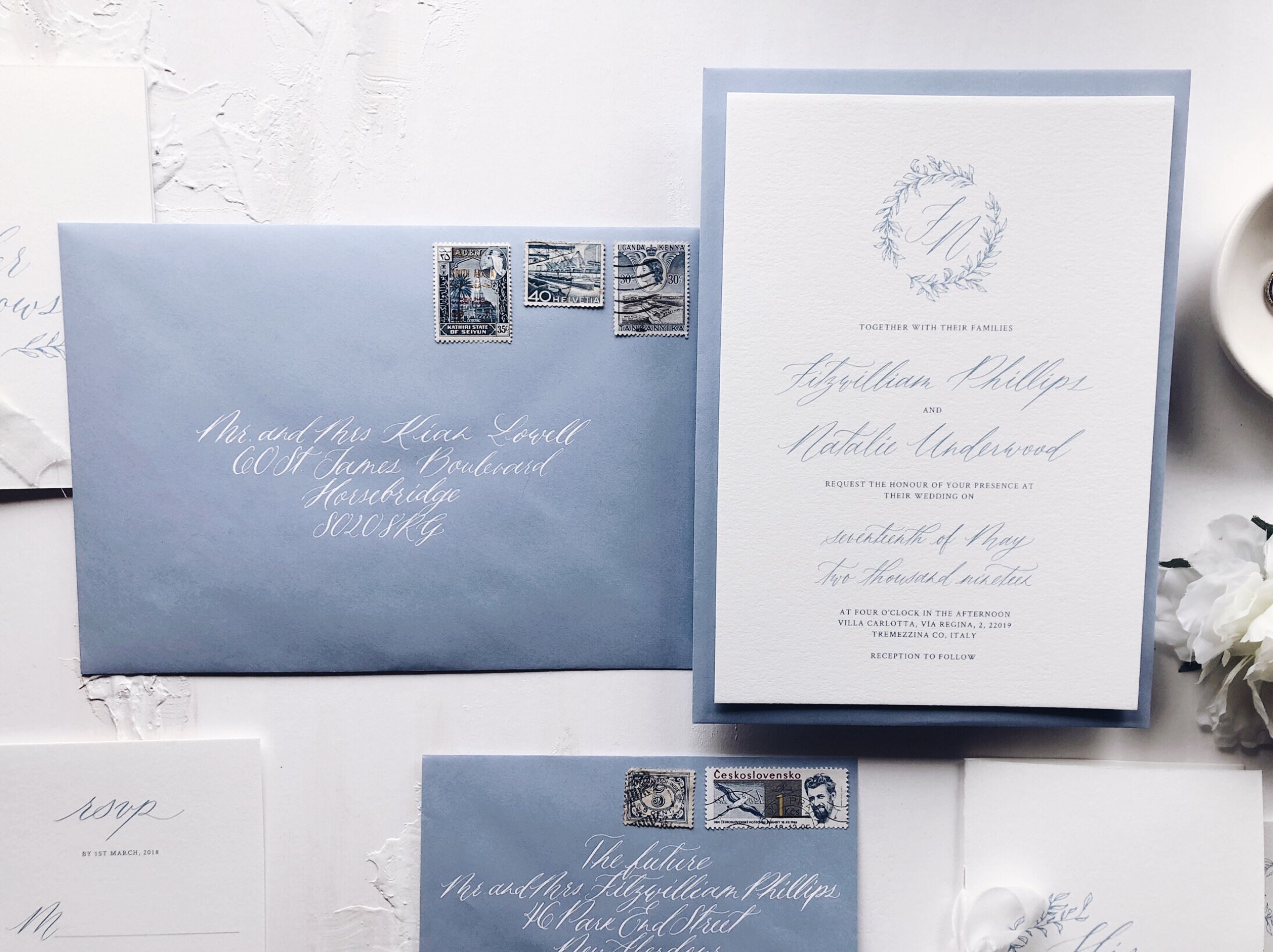 2-piece calligraphy invitation suite / foliage wedding invitation suite