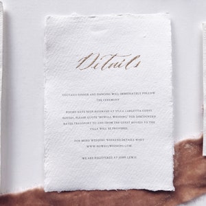 Monogram 2-piece wedding invitation suite on handmade paper handwritten / gold, bronze, other metallic inks image 5