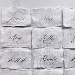 Classic calligraphy name cards / place cards on handmade paper / black, gold, rose gold, silver image 1