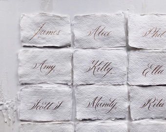 Classic calligraphy name cards / place cards on handmade paper / black, gold, rose gold, silver