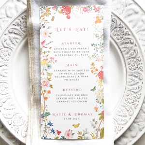 Menú de la cena de chinoiserie / menú floral