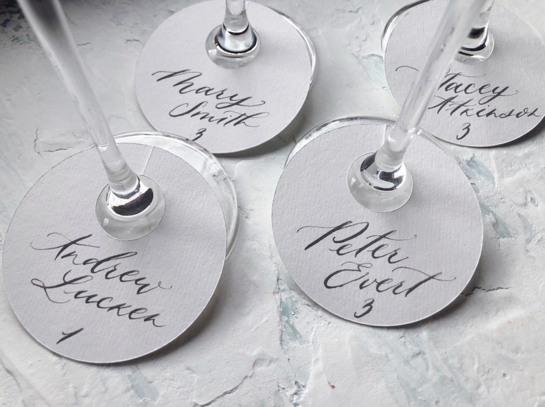 Champagne Flute Escort Cards With Handwritten Calligraphy Etsy
