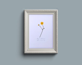 Pressed buttercup pressed flower wall art - unframed A4