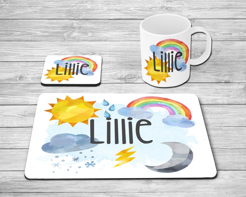 personalised mat coaster and mug Custom Kids Placemat gift set place setting personalised mat coaster and mug Custom Kids Placemat gift set place setting
