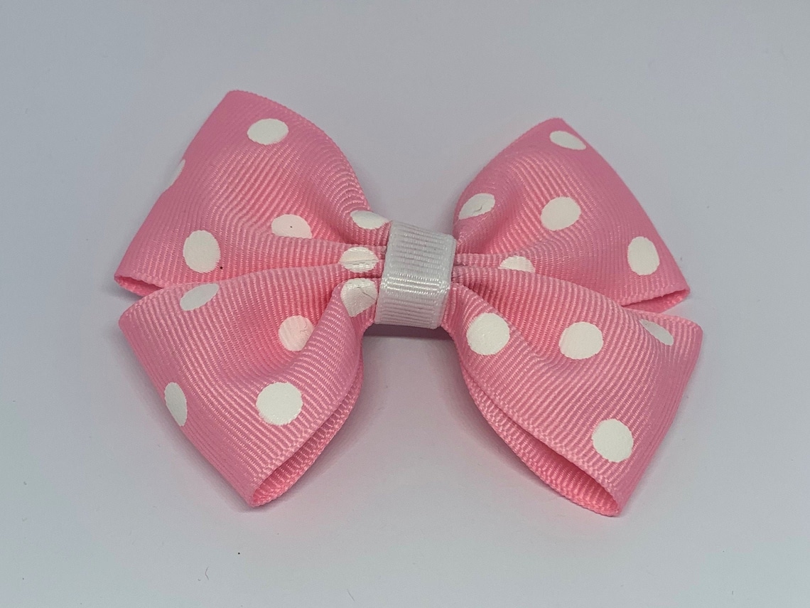 Baby Pink & White Polka Dot Ribbon Hair Bow Etsy