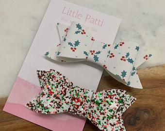Christmas Holly & Glitter Hair Bow Combo, Christmas Hair Bows, Christmas Bows, Bows, Hair Bows, Kids Hair Bows, Christmas Accessories