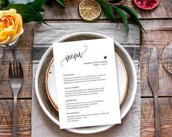 Wedding menu template, Wedding menu card template, Printable menu for wedding, Rustic wedding menu cards 5x7, Dinner menu, Editable PDF