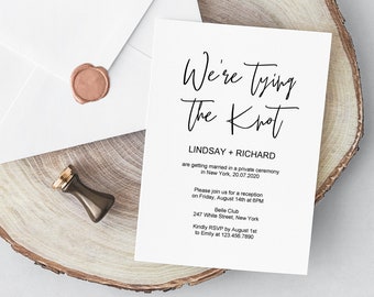 Elopement announcement postcard, Rustic elopement reception invitation template editable printable, We're tying the knot invitation download