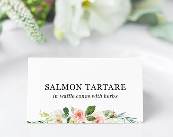 Floral food tent cards template, Editable PDF, Floral food labels, Floral food station signs, Printable wedding buffet menu cards, Download