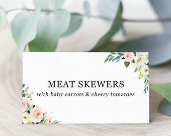 Food tent cards, Template editable printable, Candy buffet signs, Wedding food signs, Cute floral food labels template, Instant download PDF