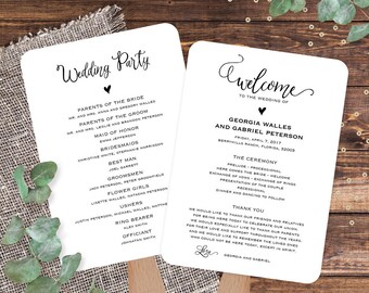 wedding fan programs template fan wedding program template etsy