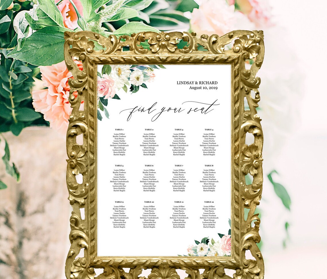 Wedding Seating Arrangement Template Downloadable Seating - Etsy Wedding Seating Arrangement Template Downloadable Seating - Etsy