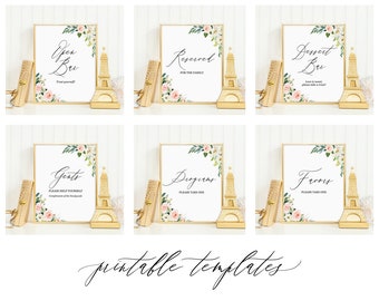 Printable wedding signs templates bundle deal, Blush floral custom calligraphy wedding sign package, Bridal shower sign set Instant download