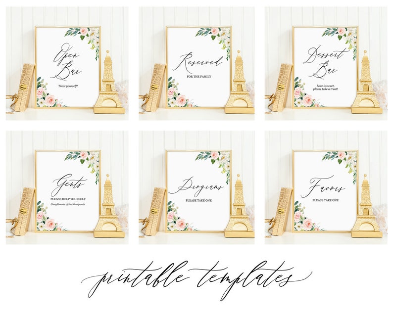 Bridal shower sign set Instant download Printable wedding signs templates bundle deal Blush floral custom calligraphy wedding sign package