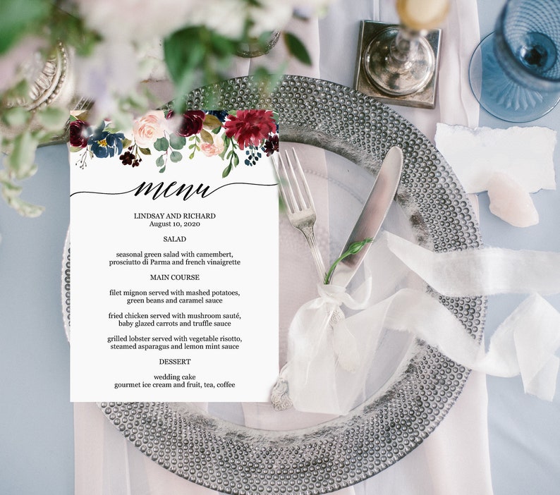 Bridal Shower Menu Template Editable Printable Menu Card Etsy