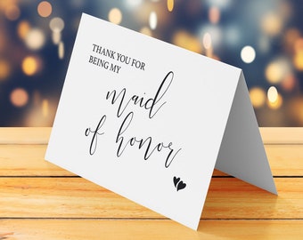 Thank you for being my maid of honor card printable, Thank you note to maid of honor, Wedding thank you card DIY thank you card downloadable