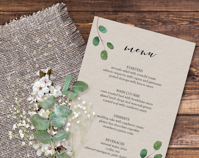 Menu Design Template Dinner Menu Template 5x7 Printable Menu Etsy