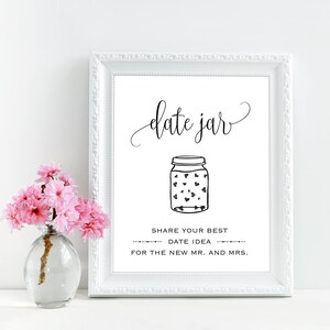 Date night jar sign printable, Date jar sign, Wedding date jar printable sign, Bridal shower date night jar sign, Rustic date night signage image 1