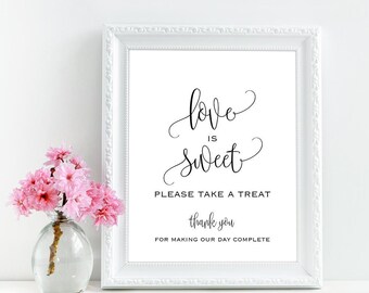 Love is sweet please take a treat sign, Love is sweet sign, Printable candy buffet sign, Rustic chic wedding decoration, Rustic wedding sign