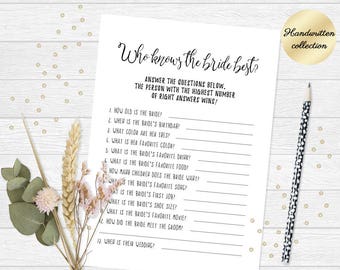 How well do you know the bride game, Funny bridal shower game, Who knows the bride best game, Printable bridal shower game, Tea party game