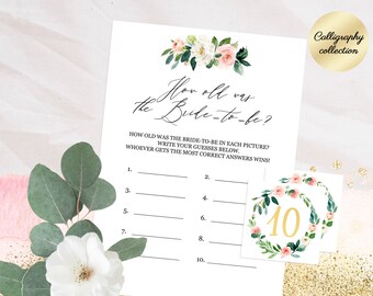 How old was the bride bridal shower game printable, Bridal shower activities, Guess the age Guess her age Age guessing, Guess bride age game