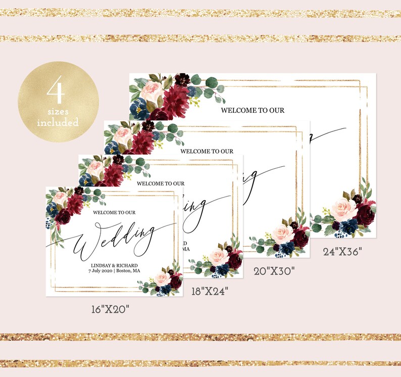 Marsala Wedding Welcome Sign Template Printable Editable PDF - Etsy