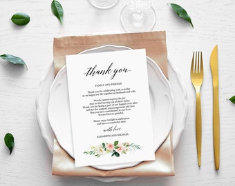 Wedding thank you letter template, Printable thank you card template, Floral blush greenery thank you note template, Editable thank you card