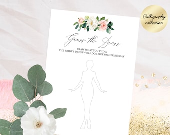 Guess the dress bridal shower game printable, Draw the dress, Modern unique funny bridal shower game, Wedding shower game, Instant download