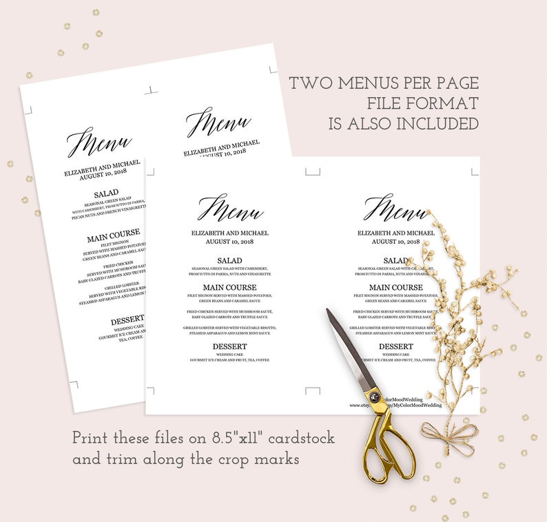 Dinner party menu template Editable PDF Wedding buffet ...