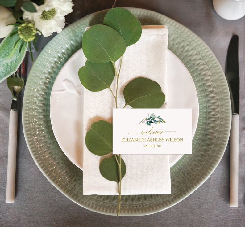 Wedding Table Name Cards Template Greenery Gold Place Cards Etsy