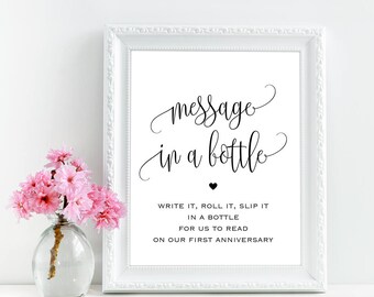 Message in a bottle sign, Printable wedding message in a bottle guest book sign, Message in a bottle wedding guest book sign, Beach wedding