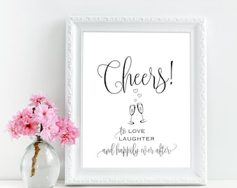 Cheers to love laughter and happily ever after, Cheers sign, Cheers wedding sign, Printable rustic bar sign, Funny bar sign, Alcohol signage