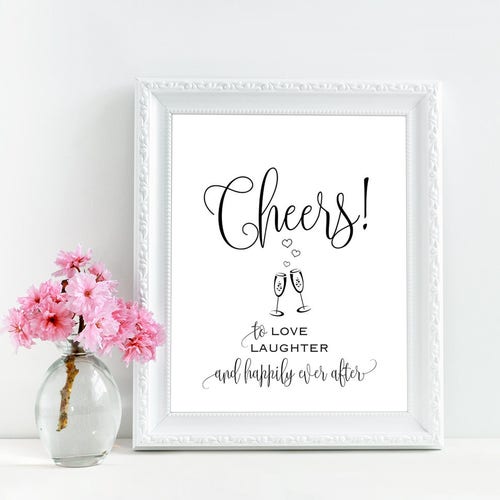 Pink Watercolour Floral Cheers To Love Personalised Wedding Sign 