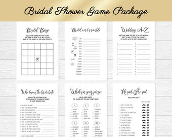 Bridal shower games package, Printable bridal shower activities, 6 Rustic country wedding games bundle, Modern games, Instant Download 5x7