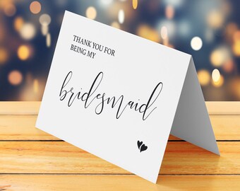 Thank you for being my bridesmaid card printable, Bridesmaid thank you card printable, Wedding thank you card, Instant download digital pdf