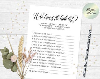 Who knows the bride best game, How well do you know the bride game, Printable bridal shower game, Classy printable bachelorette party game