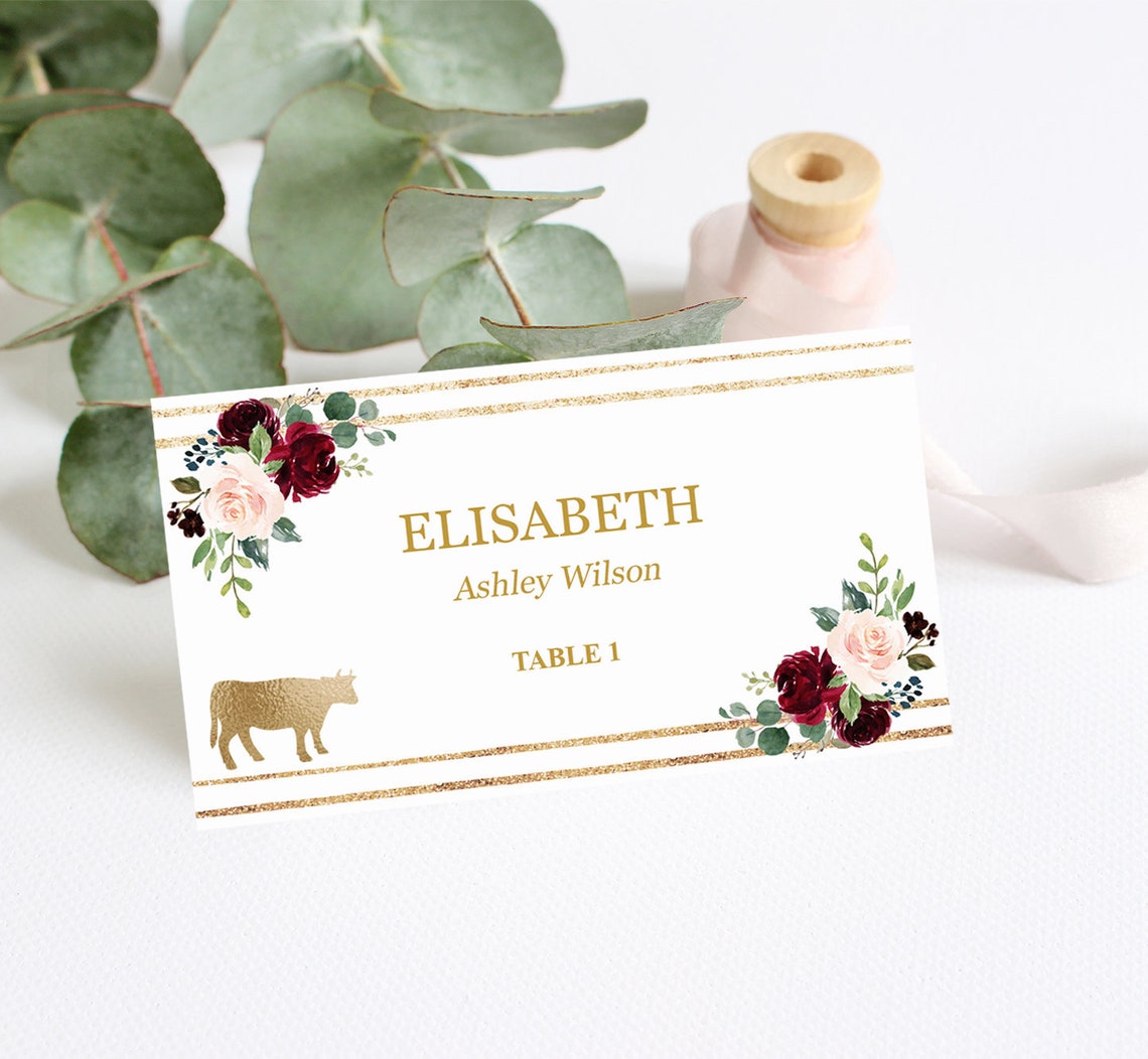Wedding Place Cards With Meal Choice Template Editable Etsy