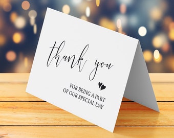 Wedding thank you card printable, Instant download, Thank you for being a part of our special day, Thank you note for wedding guests vendors