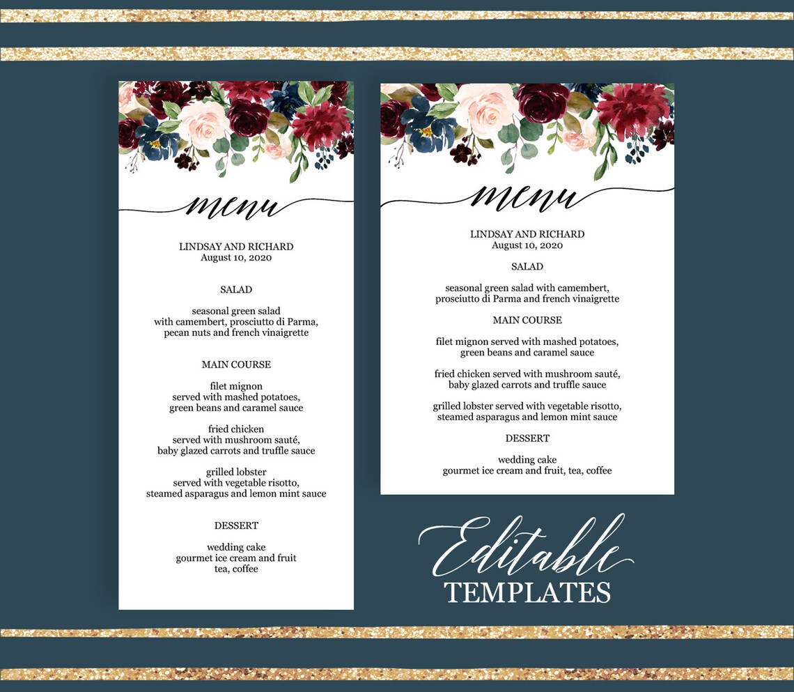Bridal Shower Menu Template Editable Printable Menu Card Etsy Bridal Shower Menu Template Editable Printable Menu Card Etsy