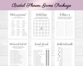 Bridal shower activities, Rustic chic wedding games, Printable 6 games bundle, Funny bridal shower games package, Black and white, Download