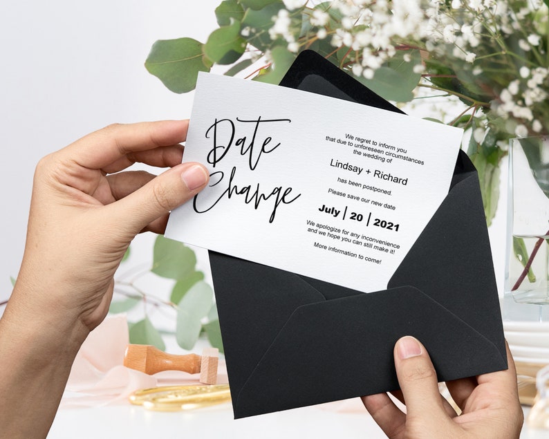 Date change card wedding Date change announcement template