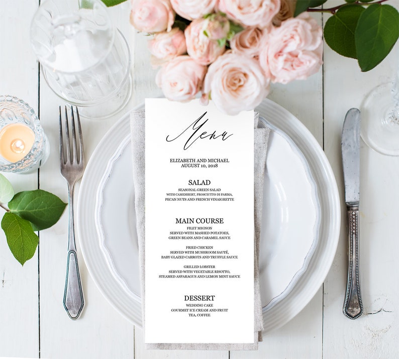 Calligraphy Wedding Menu Template Elegant Dinner Party Menu Etsy