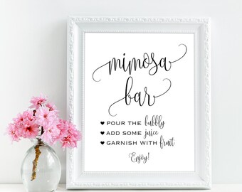 Printable mimosa bar sign, Wedding bar sign, Bubbly bar sign, Bubbly bridal shower decorations, Champagne party decorations, Bubbly sign