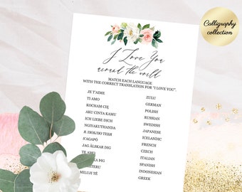 Wedding reception game, Printable wedding shower game, I love you around the world, Floral unique funny bridal shower game, Instant download