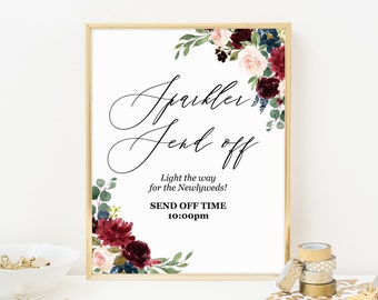 Sparkler send off wedding sign, Sparkler send off sign printable template, Sparkler send off bucket sign Greenery burgundy blush navy floral