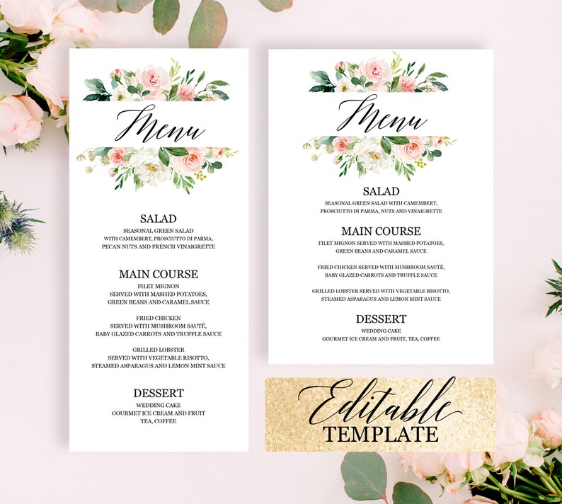 Bridal shower menu template editable printable Blush pink Etsy