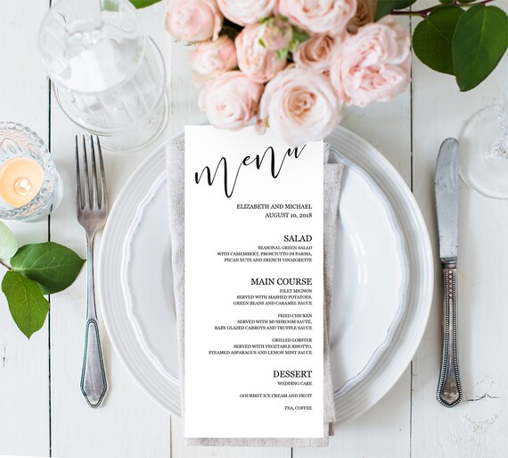 Calligraphy Menu Cards Wedding Menu Template Menu Editable Etsy