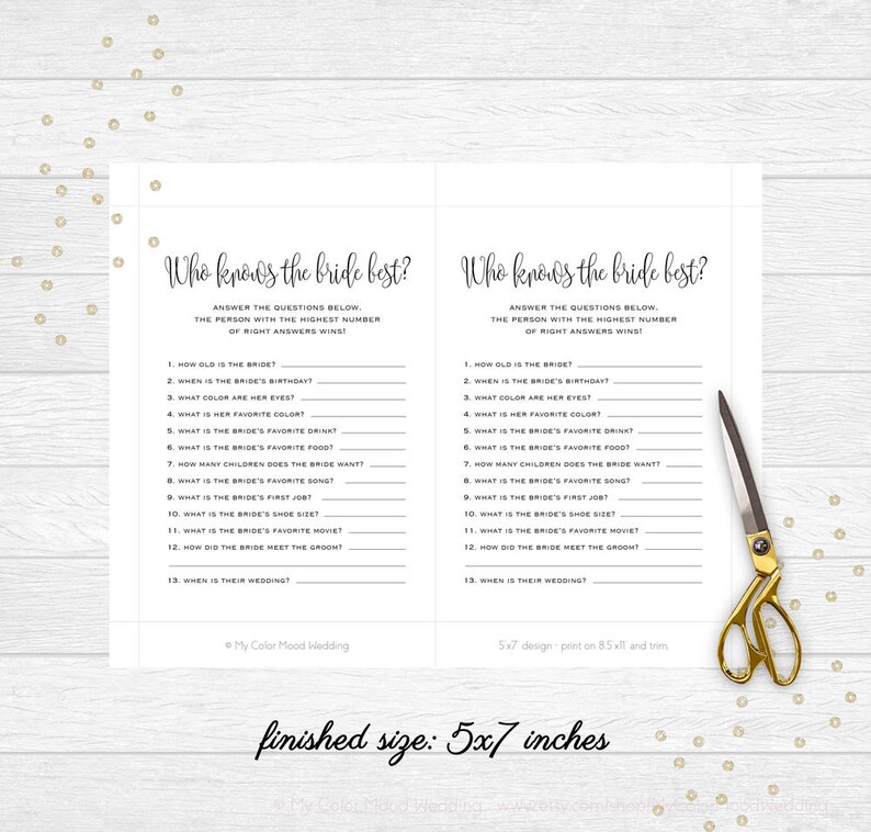 Who Knows the Bride Best Question Game Printable Bridal | Etsy
